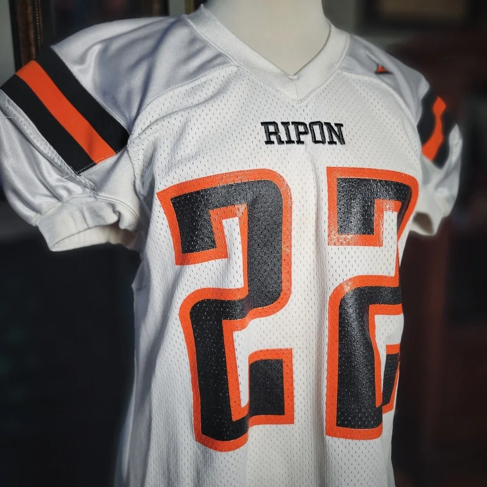 Ripon Athletic Football Jersey Vintage 80s White Orange Black‎ Number 22 USA XL